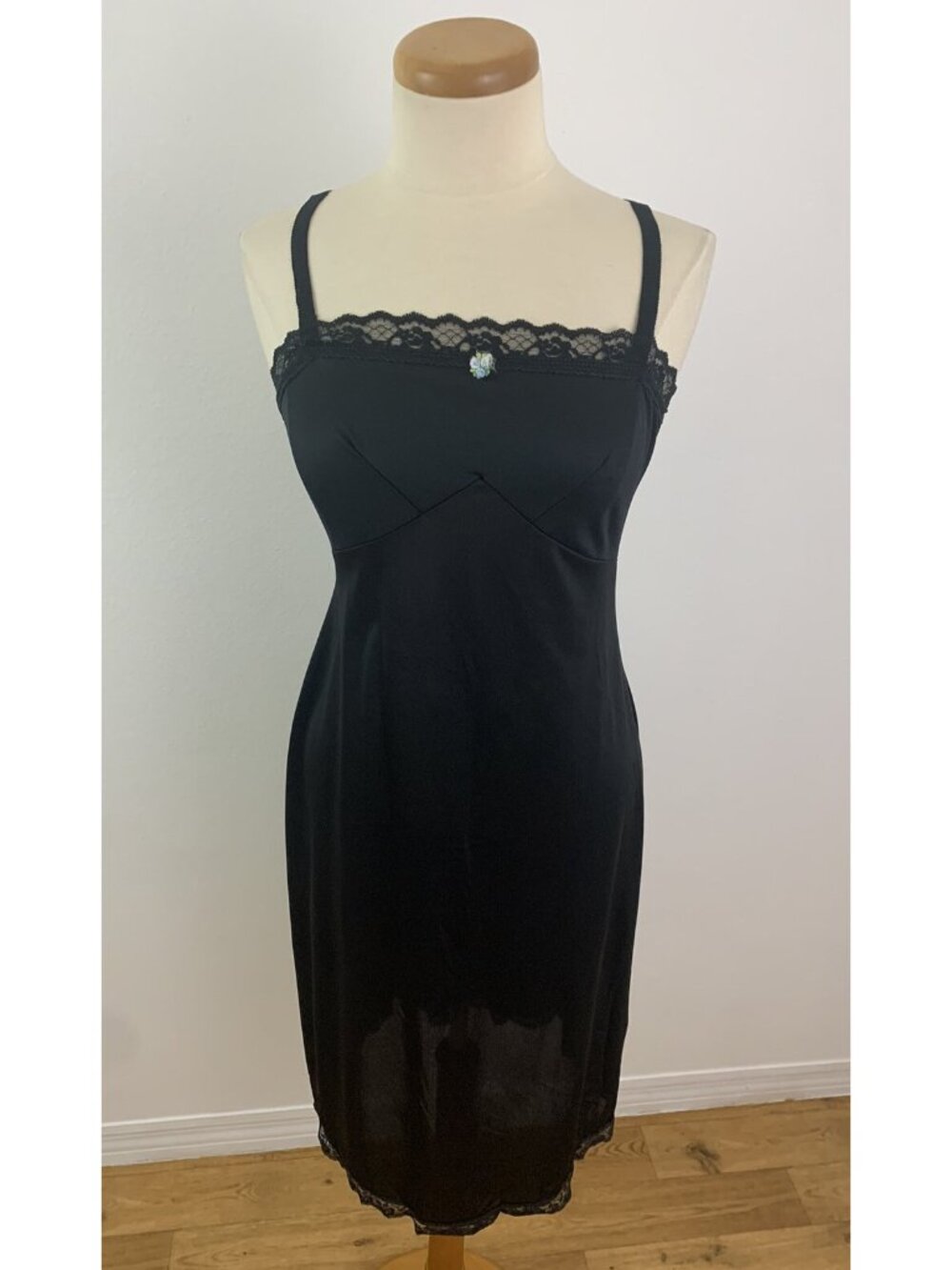 Vintage Briar Creek Women's 36 Full Slip Dress Black Antron III Nylon Lace Trim